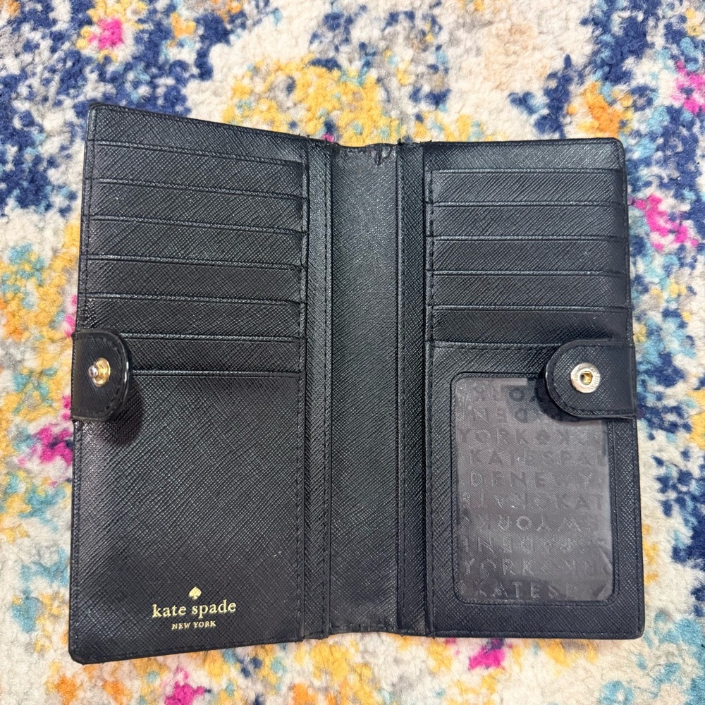 kate spade Black Saffiano Leather Long Wallet with ID Window